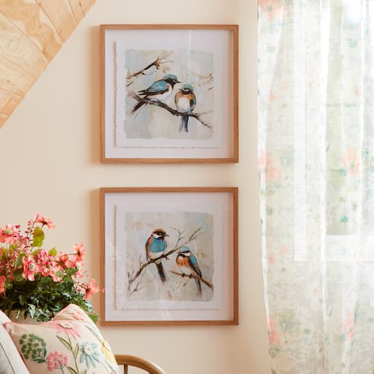 21" x 21" Framed Bird Couple Wall Print Set